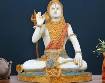 Lord Shiva Brass Chemical Painted Statue 9.5Inch Seated God of Meditation Handcrafted Shiv Shambhu Shiva Murti Home Temple Mandir Decor Idol