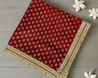 Pooja Mat Aasan Banarasi Fabric Altar Cloth for God Goddess Hindu Idol Puja Asan Mandir Temple Home Decor Chowki Base Diwali Navratri Decor