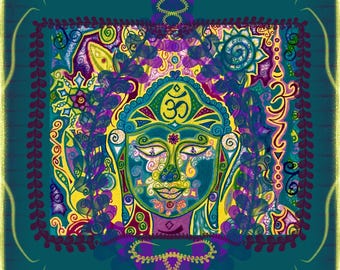 悟り、仏陀、オリジナル、現代絵画、蓮、平和、涅槃、覚醒、現代