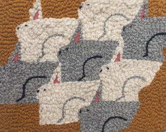 Bunnies In a Bunch Punch Needle Textile Wall Art