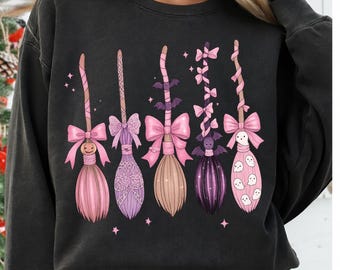 Girly Witch Brooms PNG: Pink & Purple Halloween Sublimation (Digital Download)
