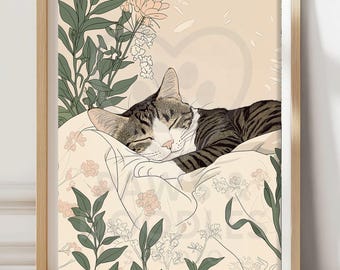 Tabby Cat Japanese Print: Japandu Decor, Ukiyo-e Style, Minimalist Wall Art