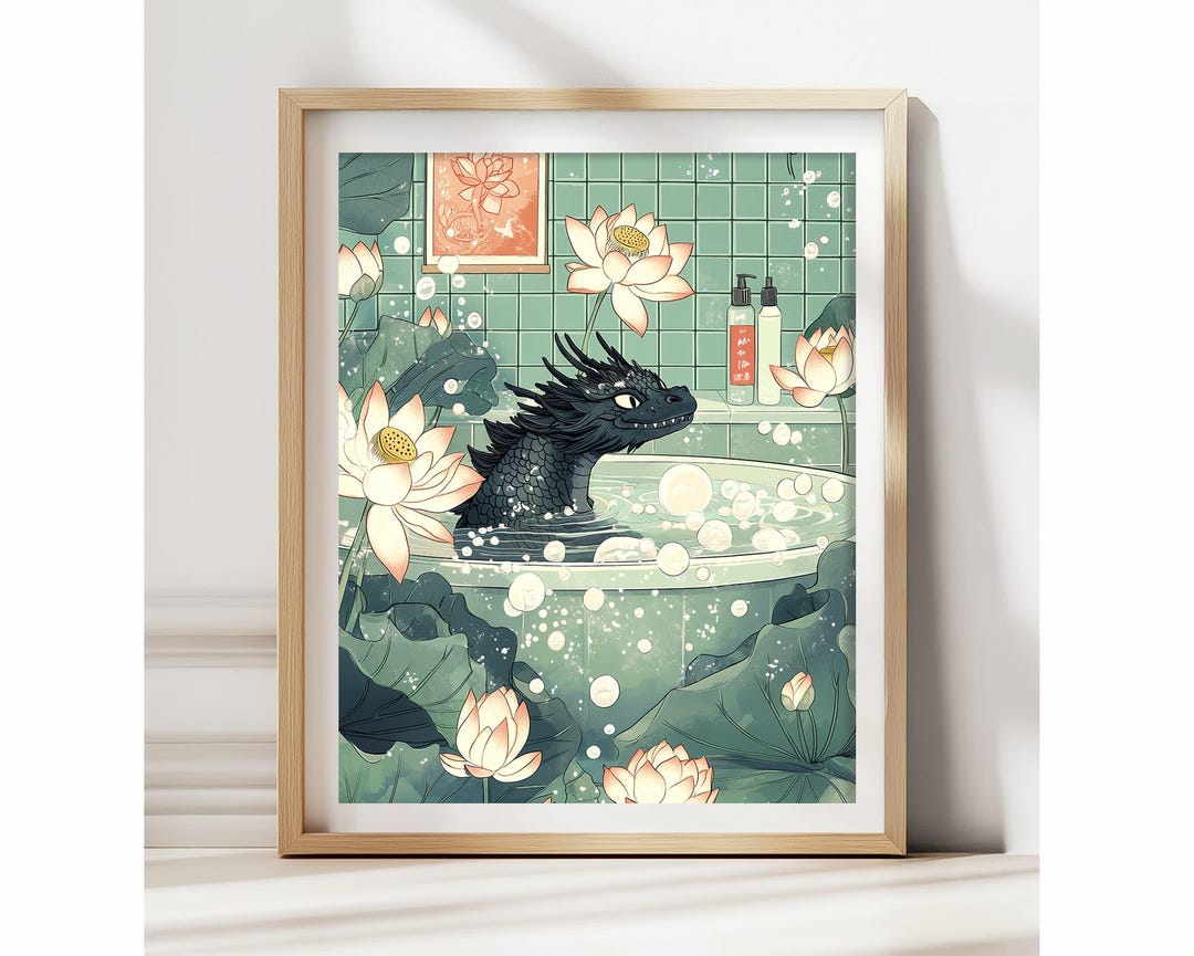Japanese Dragon Bathroom Poster, Funny Japandi Wall Art, Zen Dragon Spa ...