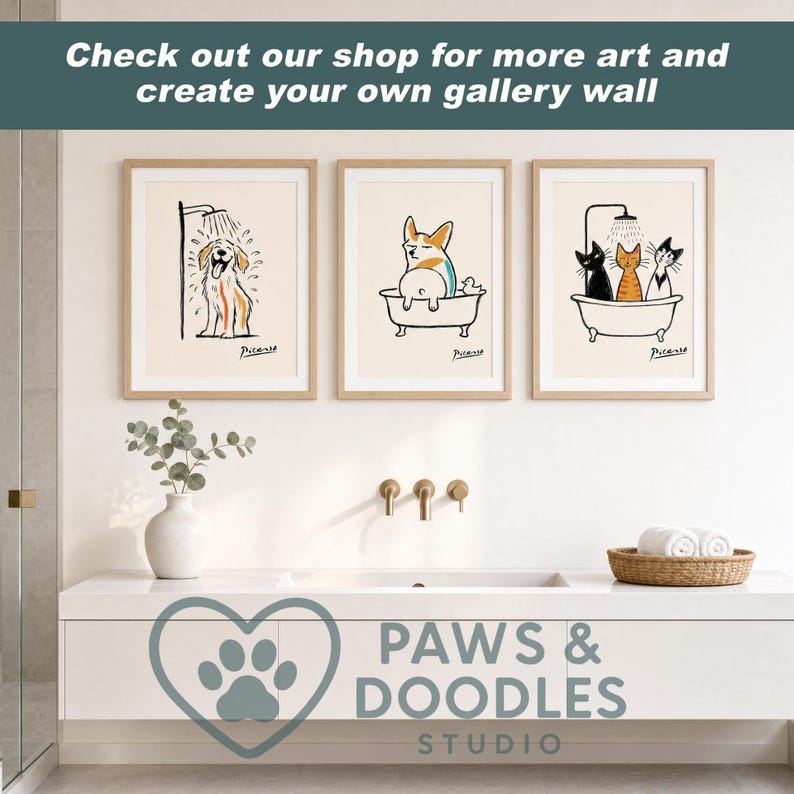 Picasso posters dog and cat funny bathroom prints