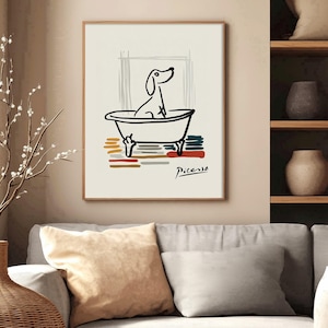 funny bathroom poster dog in bathtub Picasso print