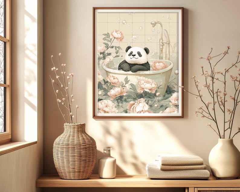 Panda in Bathtub Art Print Japan Poster Japandi Bathroom Decor - Etsy