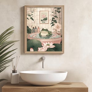 minimalist art with japanese frog in bathtub quirky animals