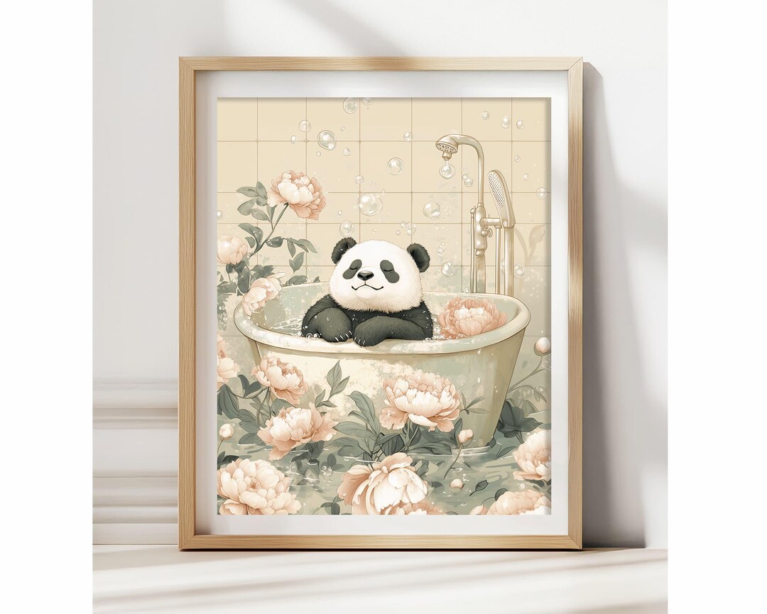 Panda in Bathtub Art Print Japan Poster Japandi Bathroom Decor - Etsy