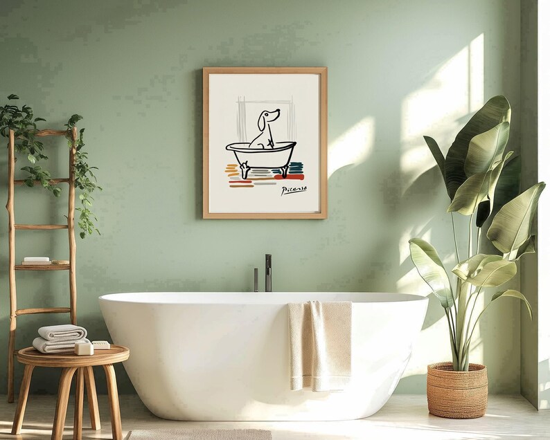 Abstract dog line art inspired bathroom poster