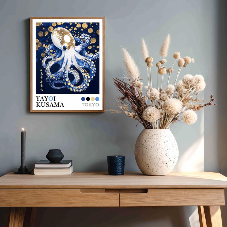 Yayoi Kusama Octopus Poster, Abstract Ocean Wall Art, Coastal Sea Life ...