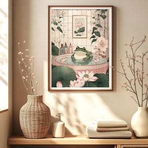 Japanese frog poster, ideal bathroom or Zen space decor