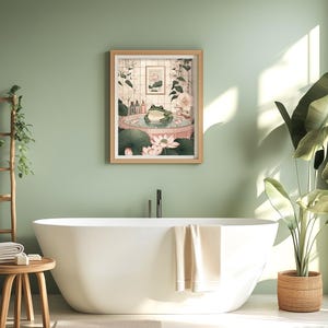 Minimalist neutral frog poster for bathroom wall