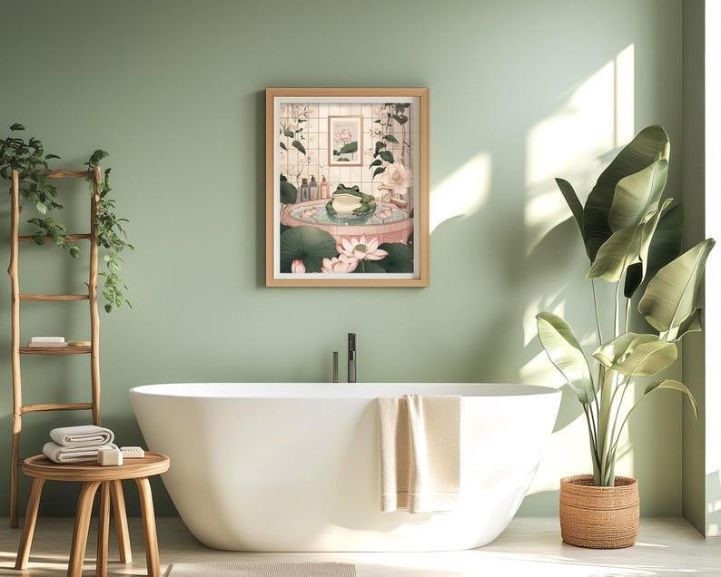Minimalist neutral frog poster for bathroom wall