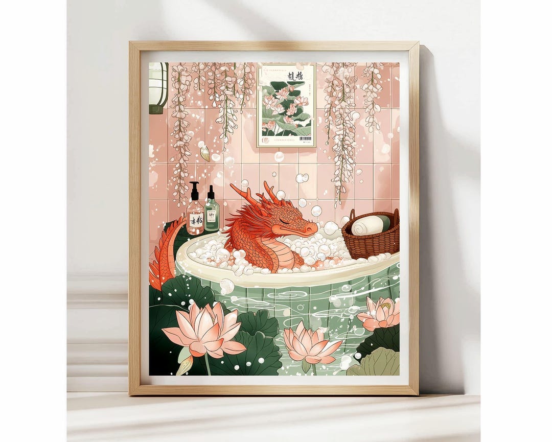 Red Dragon Bathroom Poster, Funny Asian Bathroom Wall Art, Japandi ...