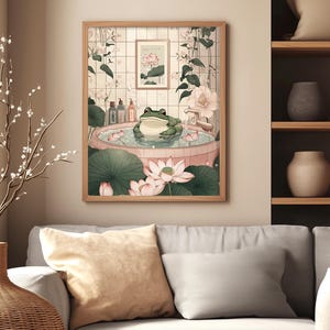 Frog illustration in Japanese aesthetic art print