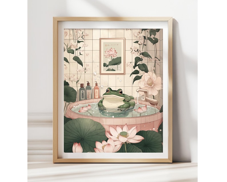 Japanese frog art print in Japandi minimalist style 075