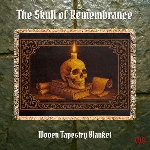 The Skull of Remembrance Woven Tapestry Blanket, Gothic Decor, Wizardcore Tapestry, Witchcore Throw, Fantasy Blanket, Cozy Tapestry Blanket