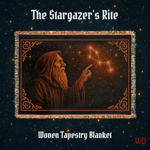 The Stargazer&#39;s Rite Woven Tapestry Blanket, Astrology Decor, Dark Gothic Decor, Witchcore Blanket, Wizardcore Tapestry, Dark Academia Throw