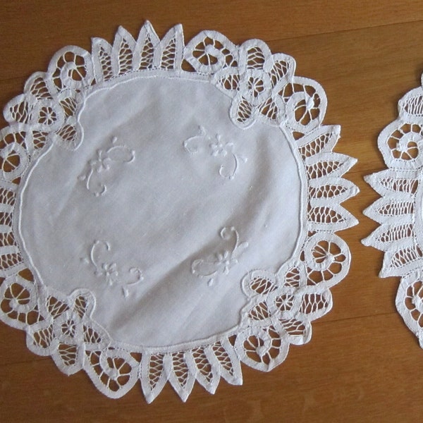 2 pieces - White Battenburg Lace - 12 inches Round doilies (Vintage, Brand new, Old stock) - Style B