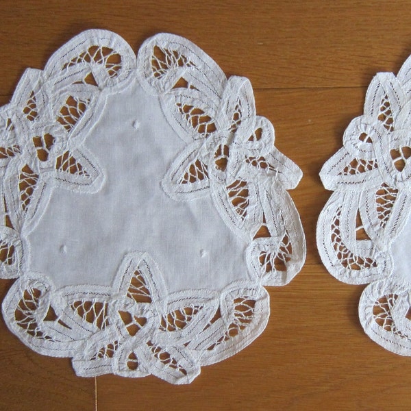 2 pieces - White Battenburg Lace - 9 inches Round doilies (Vintage, Brand new, Old stock)