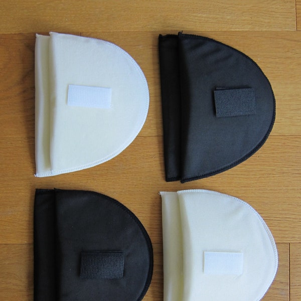 4 pairs (8 pieces) Removable shoulder pads with Fastener strip - White/Off-white and Black - Brand New, Vintage, Old Stock