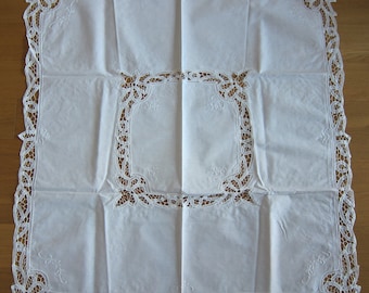 One-piece - 36 x 36 Square Cotton Table cloth - White Battenburg Lace -  (Vintage, Brand new, Old stock) - Style B | showers, tea parties