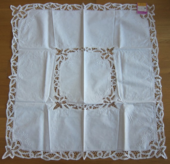 One-piece 36 X 36 Square Cotton Table Cloth White Battenburg Lace 