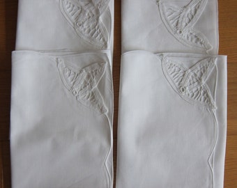 4 pieces - White Battenberg Lace - Large cloth napkins - 100% cotton (Vintage, Brand new, Old stock) - Style A