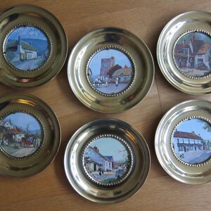 Set of 6 Vintage Round Brass Picture Frame Plates - Made in England - Set G - Brand New Old Stock