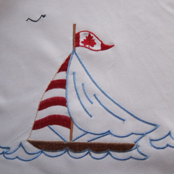 Tablecloth with Lovely Nautical Design - Sailboat with flag of Canada, Lighthouse, Anchor - 33 inches - Brand New, Never Used, Vintage