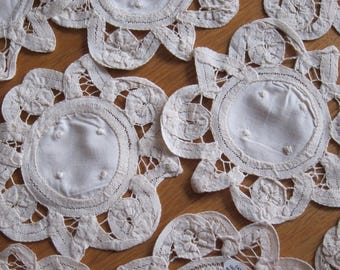 24 pieces - Beige Cream Small Battenburg Lace Doily - 4 inch Round Cotton Wedding Favor Craft Journal Decor - Brand new Old stock - Style A