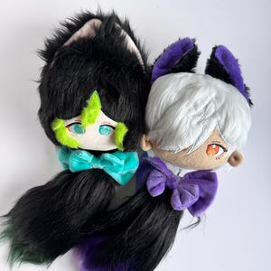 Tighnari and Cyno Plush  – Genshin-Inspired Dolls with Fluffy Ears and Detachable Tails – Cute Anime Gift for Fans