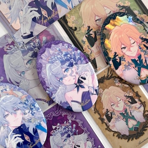 Honkai Star Rail Gift Set – Aventurine / Robin / Sunday | Acrylic Jewelry Stand, Badge, Card & Coaster