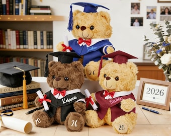 Personalized Graduation Bear, Custom Graduation Teddy Bear with Name 2026, Class of 2026 Gift for Kids, Preschool College Grad Keepsake