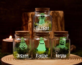 Personalized Glitter Ghost In a Jar, Adopt a Mini Ghost, Tiny Ghost Terrarium, Miniatures Cute Spooky, Trick Or Treat, Halloween Goth Gift