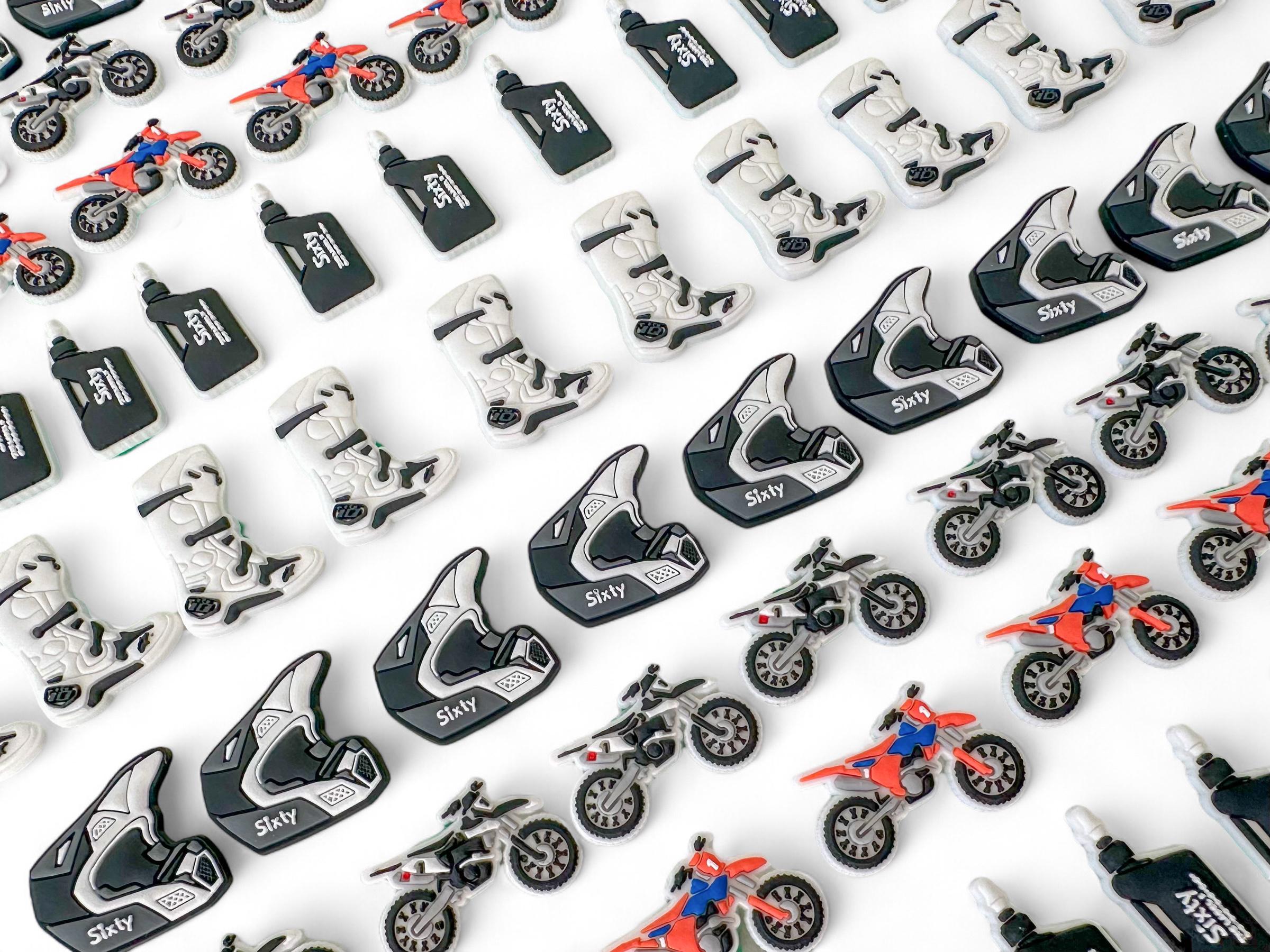 Handmade Motocross, Supercross, Dirt bike, Motorbike, Helmet, Fuel Can Drum, Shoe Clip, Clog Charm