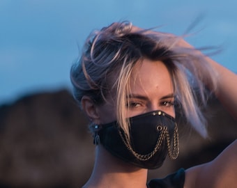 Leather Ninja Chain Face Mask, dust mask, burning man, post apocalyptic, leather mask, fetish fashion