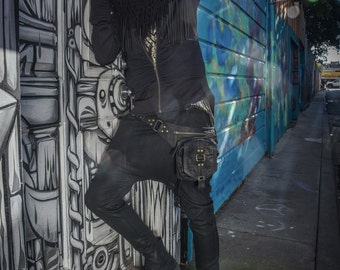 Herren Hose mit tiefem Schritt, Schwarzer Gewachster French Terry, Burning Man Fashion