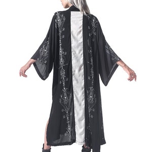 Lunar print long kimono, bohemian fashion, boho chic, Tulum style, festival fashion, cape, festival fashion, burning man fashion