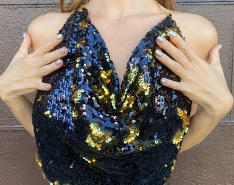 Sequin halter top, sparkle rave top, two tone sequin top, party top, vacation top, dance wear, burning man top