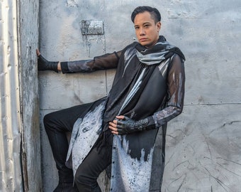 Uniseks chiffonshirt met lange mouwen, doorzichtige gedrukte festivaltop