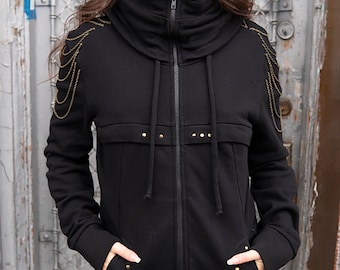 Chain Embellished Zip-Up Hoodie