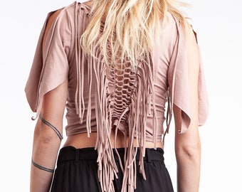 Fringe Crop Top, Deep V Neck, Boho Festival Wear