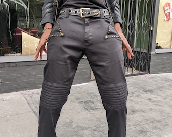 Straight leg Twill pants, Men's moto pants, motorcycle, Burning Man, Post-Apocalyptic, Mad Max Fashion, futuristic,