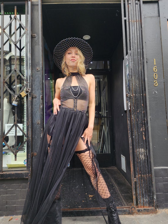 Rhinestone Rave Outfit, Stretch Net Festival Dress - Etsy