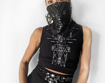 Maschera bandana stampa lunare, maschera antipolvere, maschera viso, maschera bandana, futuristico, post apocalittico, moda rave, moda uomo in fiamme, scialle