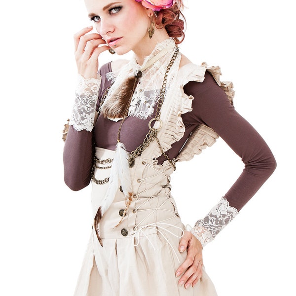 Romper, Frill Strap Romper, Onesie, Monos, Button Up, High Waisted, Victoriano, Edwardian, Burning Man, Festival Fashion, Steam Punk, Boho