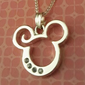 Stylized Mickey Mouse Charm Necklace with Swirled Ear Detail and Rhinestones image 2