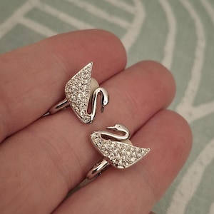 SWAROVSKI Signed Silver Tone Swan Clip-On Earrings, Vintage Swarovski Jewelry - Read Description!