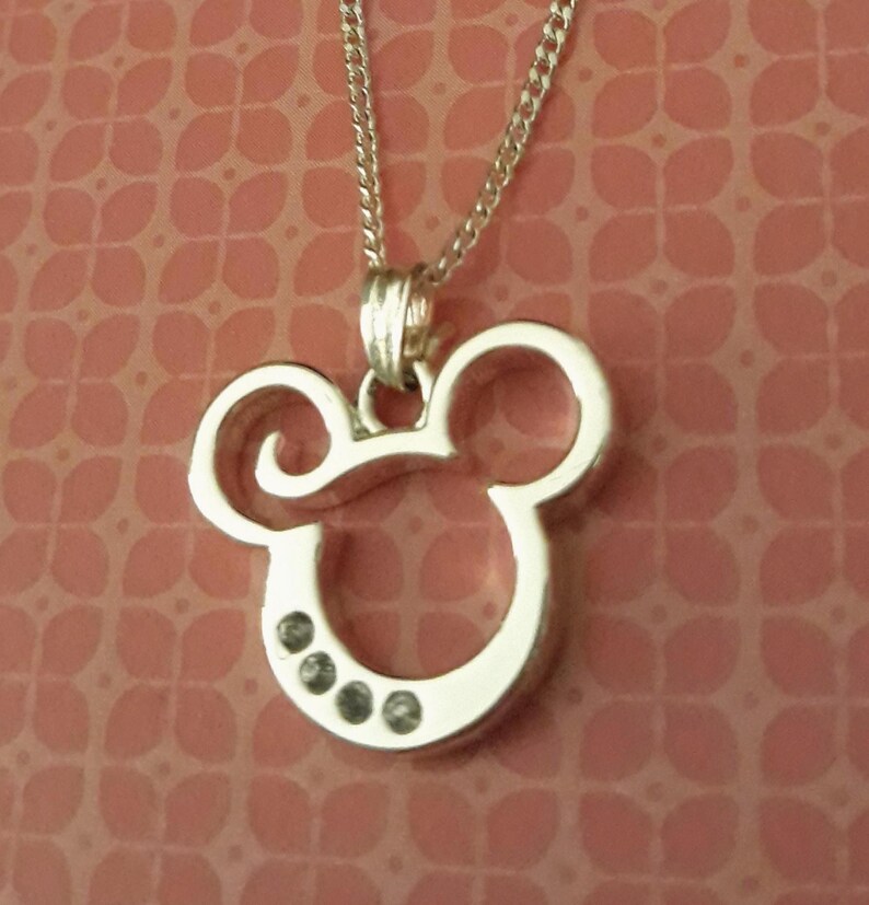 Stylized Mickey Mouse Charm Necklace with Swirled Ear Detail and Rhinestones image 2